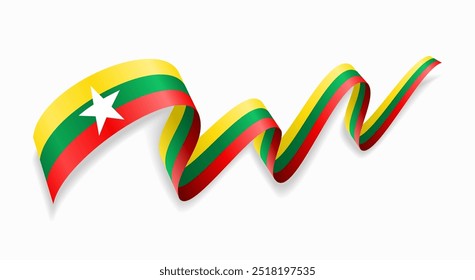 Fondo abstracto ondulado de la bandera de Myanmar. Ilustración vectorial.