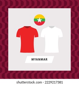 Myanmar football national team uniform flat illustration. Southeast Asian football team.