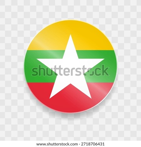 Myanmar (formerly Burma) flag on button shining glass