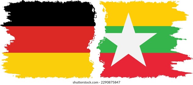 Myanmar and Germany grunge flags connection, vector