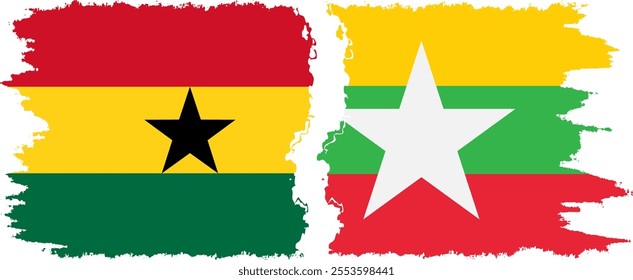 Myanmar and Ghana grunge flags connection, vector