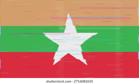 Vector Video de bandera de fallo de Myanmar, distorsión dividida RGB, ilustración digital abstracta del marco