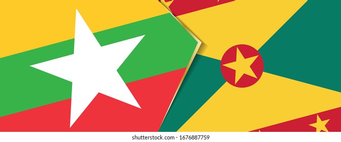 Myanmar and Grenada flags, two vector flags symbol of relationship or confrontation.