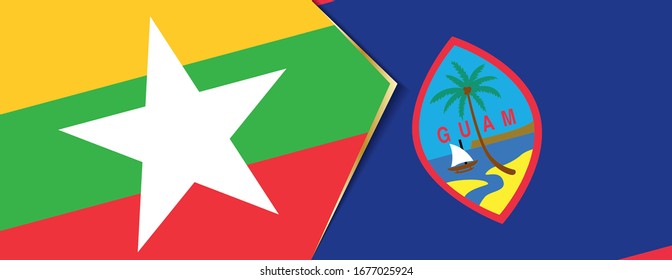 Myanmar und Guam Flaggen, zwei Vektorillustrationen Flaggen Symbol für Beziehung oder Konfrontation.