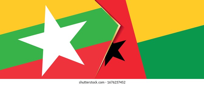 Banderas de Myanmar y Guinea-Bissau, dos banderas vectoriales símbolo de relación o enfrentamiento.