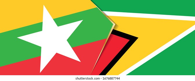 Myanmar and Guyana flags, two vector flags symbol of relationship or confrontation.