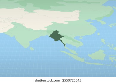 Myanmar highlighted on a detailed map, geographic location of Myanmar. Vector Map.
