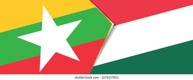 Myanmar and Hungary flags, two vector flags symbol of relationship or confrontation.