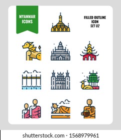 Myanmar icon set 2. Include landmark, people, culture and more. Filled Outline icons Design. vector