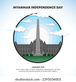 Myanmar Independence Day Background with a cutting paper monument