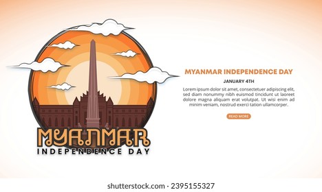 Myanmar Independence Day Background with an ink drawing monument