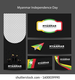 Myanmar Independence Day (Burmese Days) banner set, Creative vector illustration in national flag colour, 
concept for Celebrating Myanmar Independence Day (4 January). 