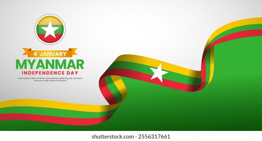 Myanmar independence day greeting card, banner with template text vector illustration