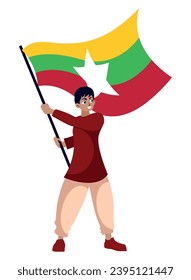 myanmar independence day illustration with man holding flag vector isolated