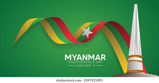 Día de la Independencia de Myanmar con afiche vectorial monumento a la independencia