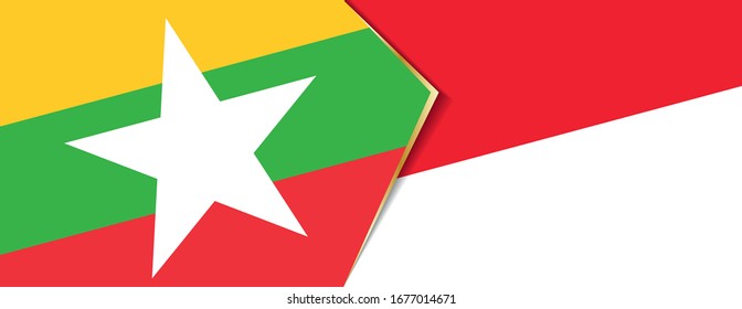 Banderas de Myanmar e Indonesia, dos banderas vectoriales símbolo de relación o confrontación.