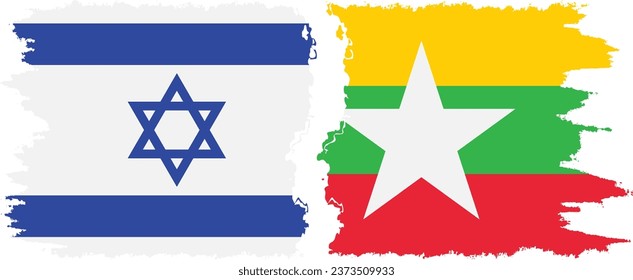 Myanmar and Israel grunge flags connection, vector