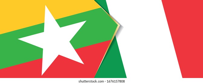 Myanmar and Italy flags, two vector flags symbol of relationship or confrontation.
