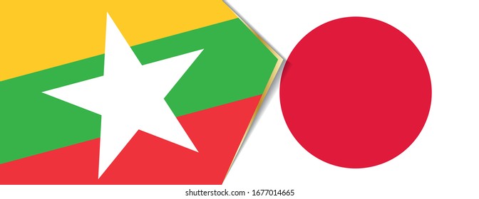 Myanmar and Japan flags, two vector flags symbol of relationship or confrontation.