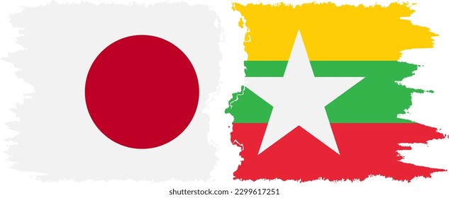 Myanmar and Japan grunge flags connection, vector