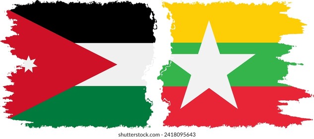 Conexión de banderas de grifo de Myanmar y Jordania, vector
