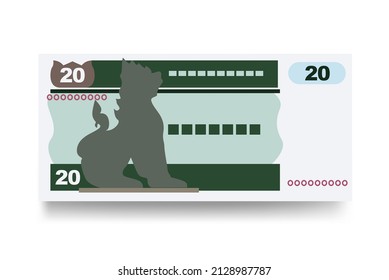 Myanmar Kyat Vektorgrafik. Südostasiatische Geldbörse-Paket-Banknoten. Papiergeld 20 Mio. Flacher Stil. Einzeln auf weißem Hintergrund. Einfaches minimales Design.