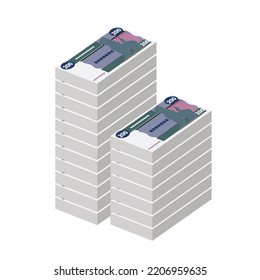 Myanmar Kyat Vektorgrafik. Südostasiatische Geldbörse-Paket-Banknoten. Papiergeld 200 Mio. Flacher Stil. Einzeln auf weißem Hintergrund. Einfaches minimales Design.