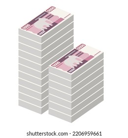 Myanmar Kyat Vector Illustration. Southeast Asian money set bundle banknotes. Paper money 5000 MMK. Flat style. Isolated on white background. Simple minimal design.