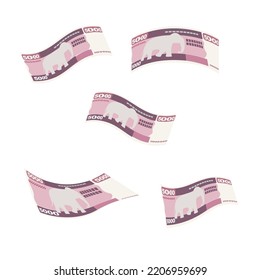 Myanmar Kyat Vector Illustration. Southeast Asian money set bundle banknotes. Falling, flying money 5000 MMK. Flat style. Isolated on white background. Simple minimal design.