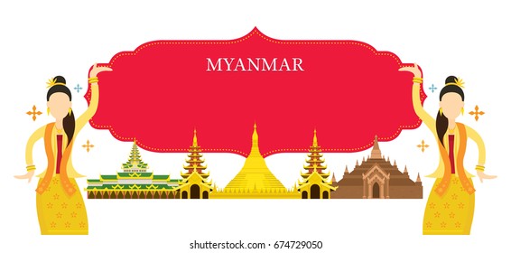 Myanmar Landmarks, Traditional Dance, Frame, Culture, Travel and Tourist Attraction