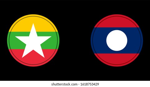 myanmar and laos flag circle on a black background