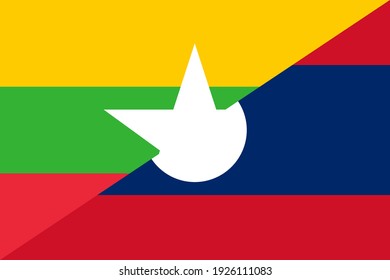 myanmar and laos flags. vector background. proportion 2:3