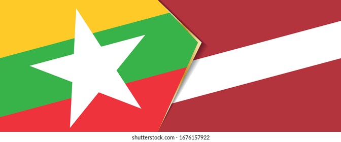 Myanmar and Latvia flags, two vector flags symbol of relationship or confrontation.