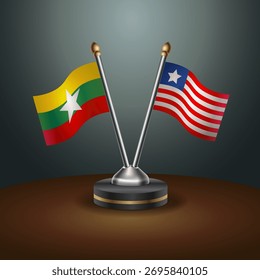 Myanmar and Liberia table flags relation  with gradient backgrund. Vector Illustration