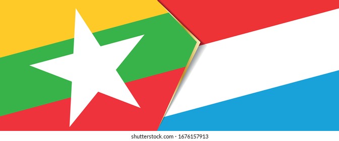 Die Flagge von Myanmar und Luxemburg, zwei Vektorillustrationen Flaggen Symbol für Beziehung oder Konfrontation.