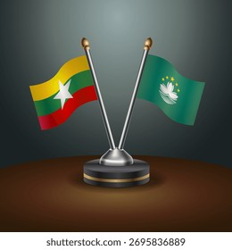Myanmar and Macao table flags relation  with gradient backgrund. Vector Illustration