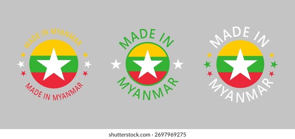 Myanmar Made in Stamp im Kreis mit Flagge auf weißem Hintergrund