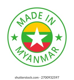 Myanmar Made in Stamp in circle with flag Vector template on white background