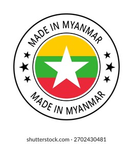 Myanmar Made in Stamp in circle with flag Vector template on white background