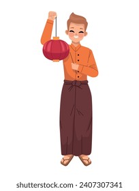 myanmar man with lamp illustration