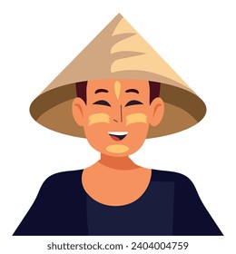 myanmar man with thanaka illustration