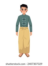 myanmar man in traditional clothes illustration