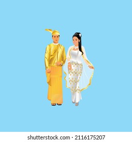 Myanmar Man and Women in Traditional costume, Myanmar Dress,