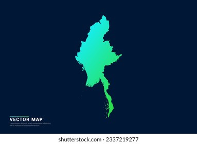 Mapa de Myanmar del concepto azul gradiente abstracto verde con vector de efecto de luz de tecnología.