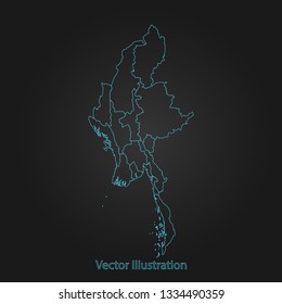 Myanmar map - Abstract mash line and point scales on dark background with Myanmar. flat design style, clean and modern. Vector Illustration eps10
