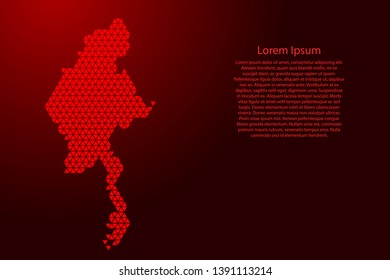 Myanmar map abstract schematic from red triangles repeating pattern geometric background with nodes for banner, poster, greeting card. Vector illustration.