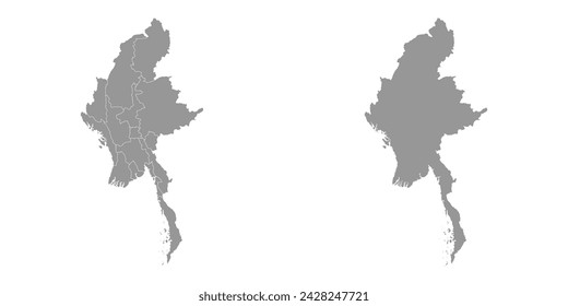 Myanmar map with administrative divisions. Vector illustration.
