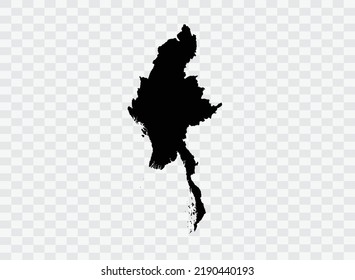 Myanmar Karte schwarze Farbe auf Hintergrund, nicht in Städte unterteilt