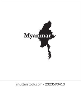 Myanmar-Karte und schwarzes Buchstabendesign auf weißem Hintergrund