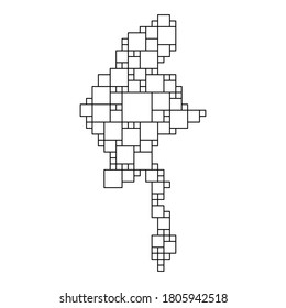Myanmar map from black pattern from a grid of squares of different sizes. Vector illustration.